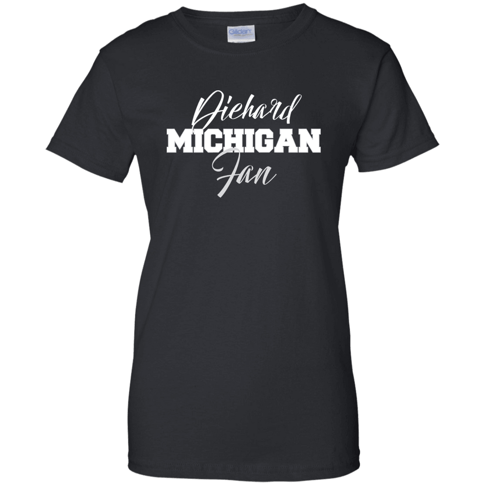Designs by MyUtopia Shout Out:Diehard Michigan Fan Gildan Ladies' 100% Cotton T-Shirt,Black / X-Small,Ladies T-Shirts