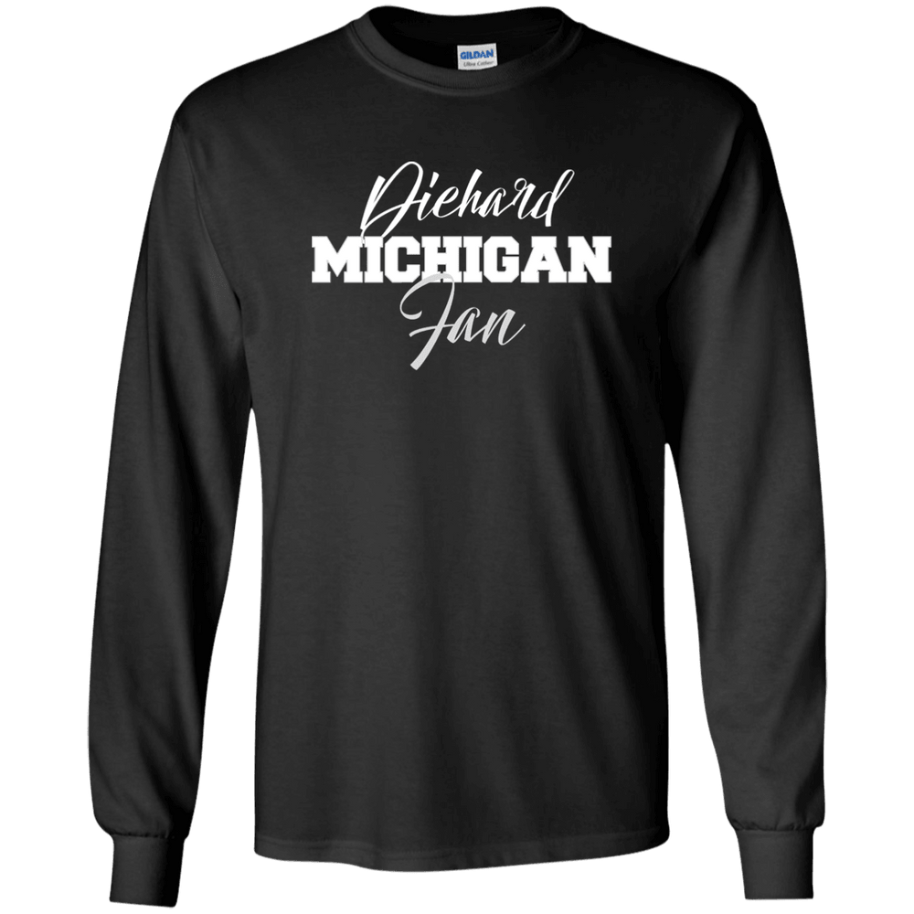 Designs by MyUtopia Shout Out:Diehard Michigan Fan Gildan LS Ultra Cotton T-Shirt,Black / S,Adult Unisex T-Shirt
