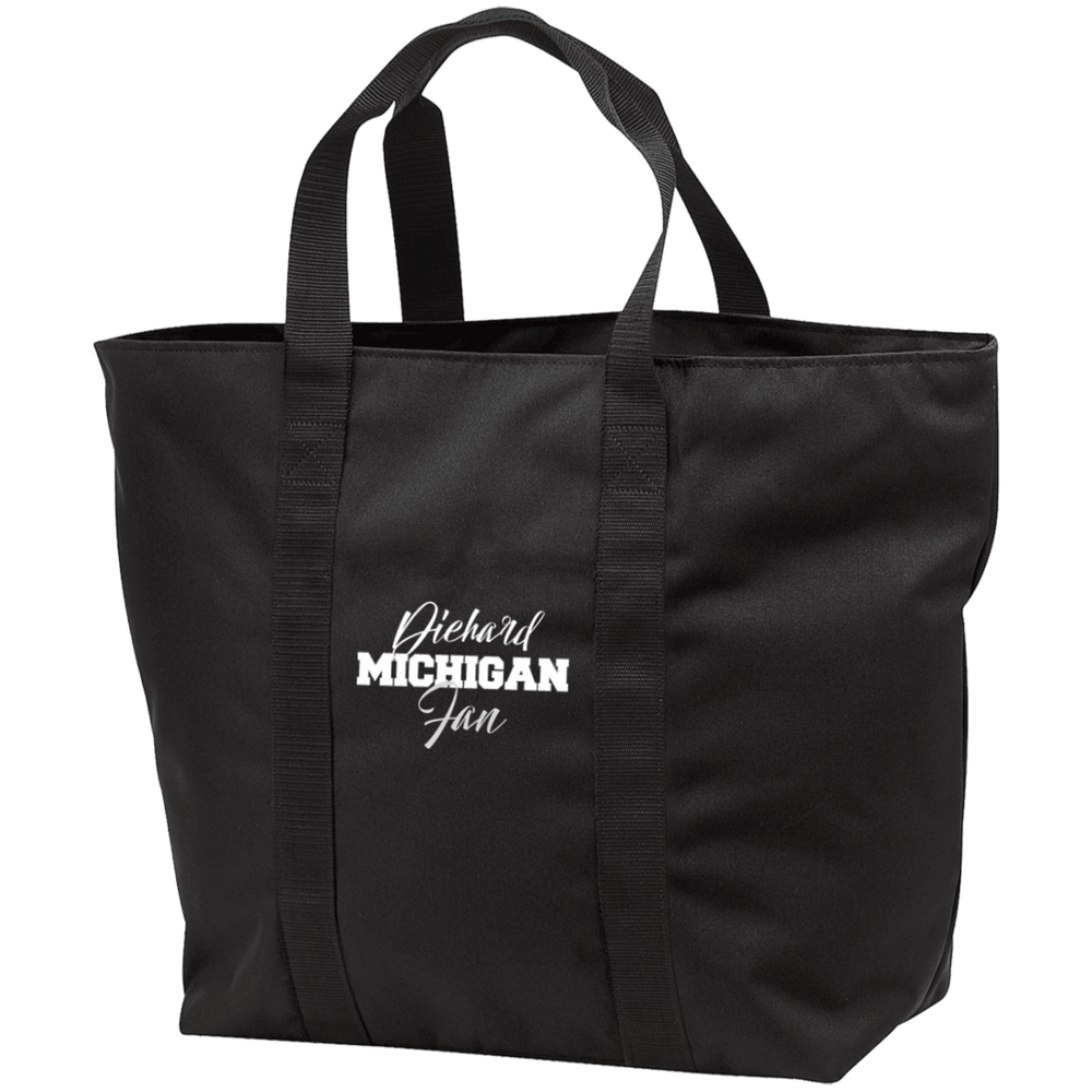 Designs by MyUtopia Shout Out:Diehard Michigan Fan Port & Co. All Purpose Tote Bag w Zipper Closure and side pocket,Black/Black / One Size,Totebag