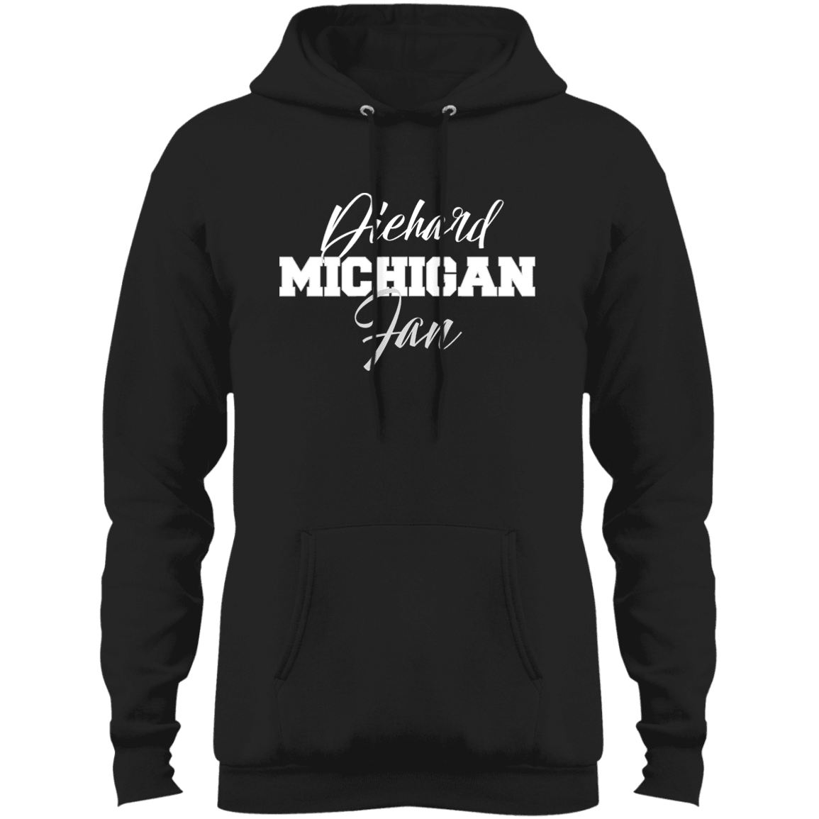 Designs by MyUtopia Shout Out:Diehard Michigan Fan Port & Co. Core Fleece Pullover Hoodie,Jet Black / S,Sweatshirts