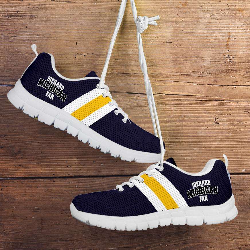 Designs by MyUtopia Shout Out:Diehard Michigan Fan Running Shoes Blue and Gold,Child 11 (EU 28) / Navy Blue,Running Shoes