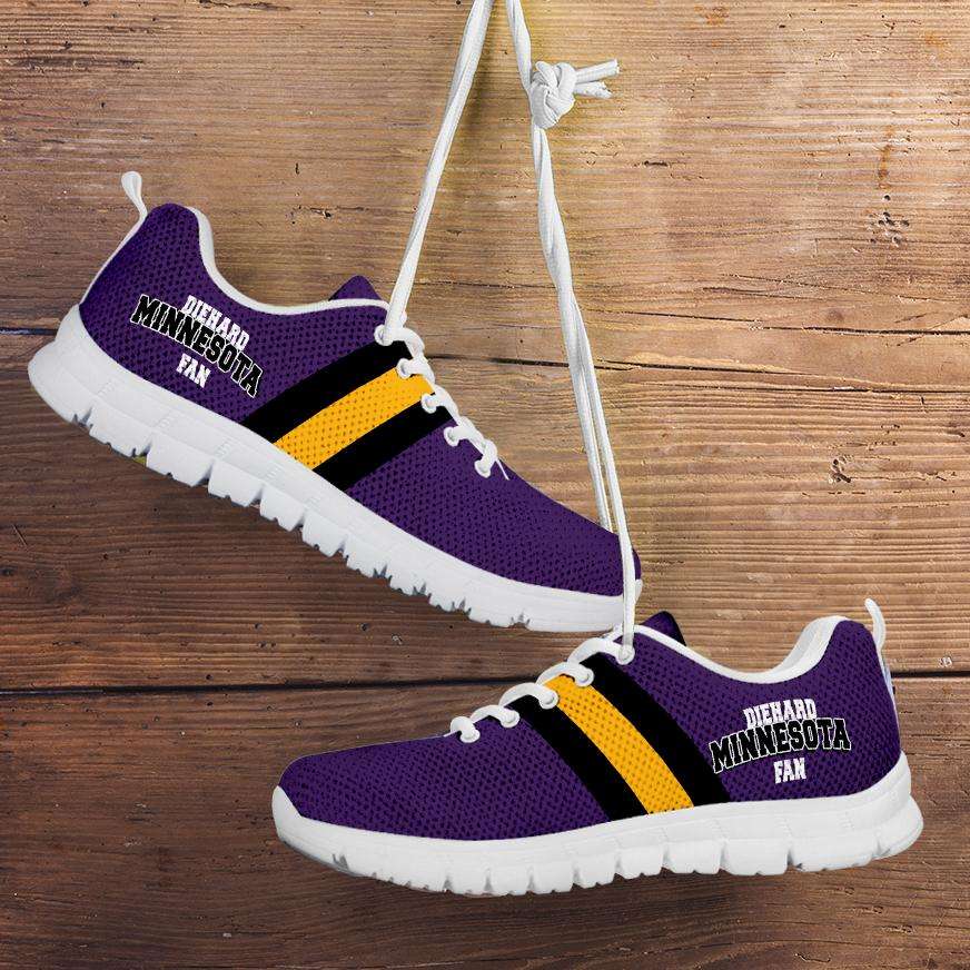 Designs by MyUtopia Shout Out:Diehard Minnesota Fan Running Shoes,Kid's / 11 CHILD (EU28) / White/Purple,Running Shoes