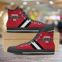 Load image into Gallery viewer, Designs by MyUtopia Shout Out:Diehard Nebraska Fan Canvas High Top Shoes,Men&#39;s / Mens US 5 (EU38) / Red/White/Black,High Top Sneakers
