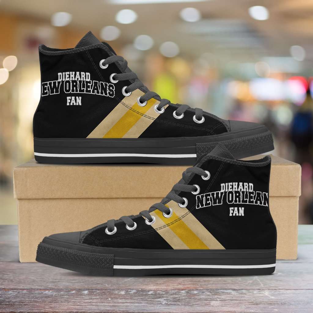 Designs by MyUtopia Shout Out:Diehard New Orleans Fan Canvas High Top Shoes,Men's / Mens US 5 (EU38) / Black/Yellow,High Top Sneakers