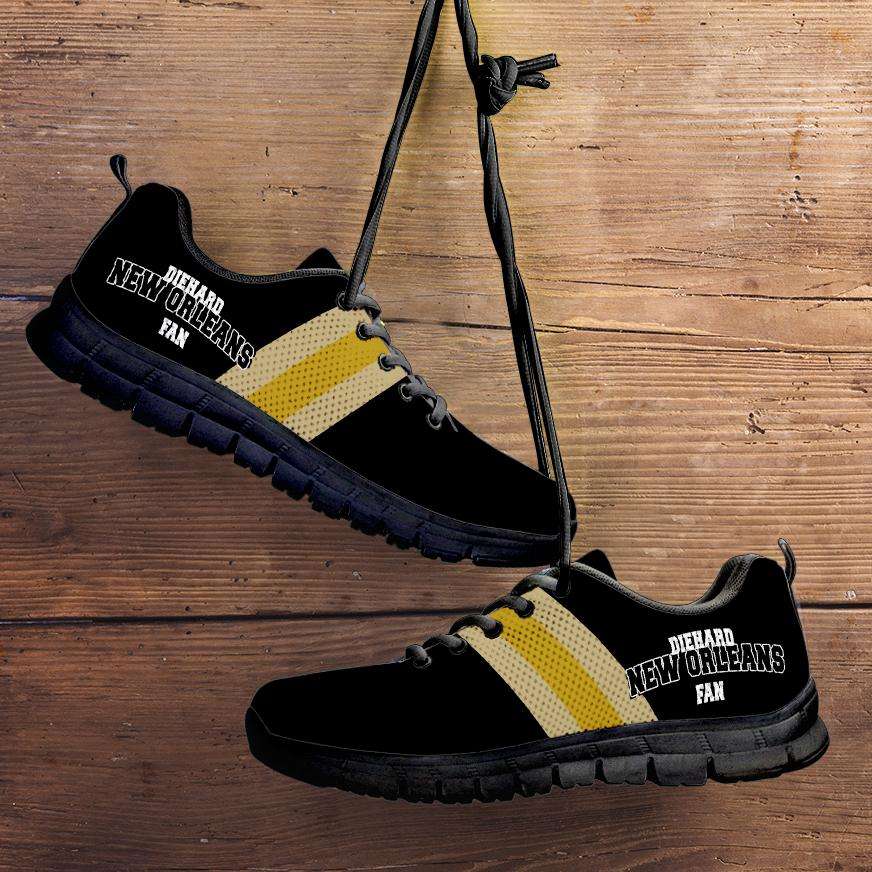 Designs by MyUtopia Shout Out:Diehard New Orleans Fan Running Shoes,Kid's / 11 CHILD (EU28) / Black/Gold,Running Shoes