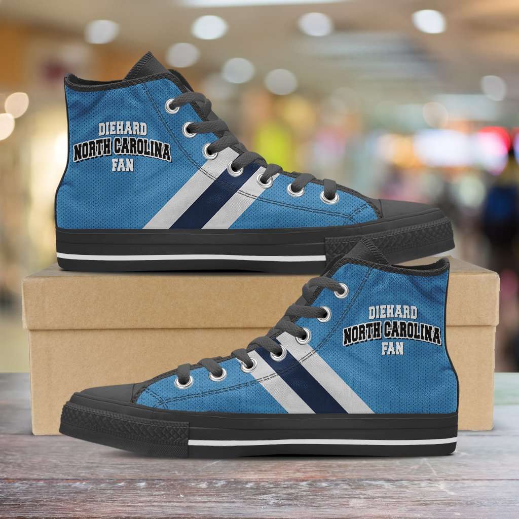 Designs by MyUtopia Shout Out:Diehard North Carolina Fan Canvas High Top Shoes - Blue and White,Men's / Mens US 5 (EU38) / Blue/White,High Top Sneakers