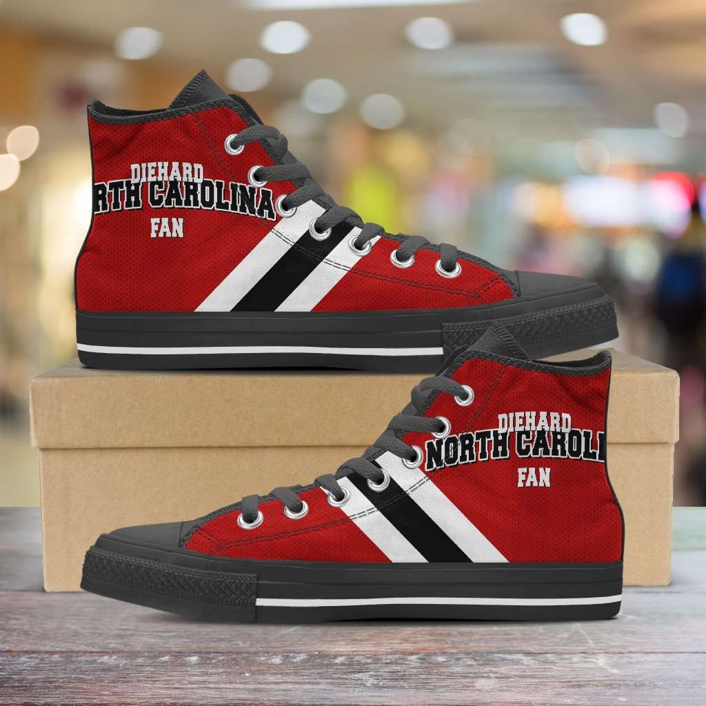 Designs by MyUtopia Shout Out:Diehard North Carolina Fan Canvas High Top Shoes,Men's / Mens US 5 (EU38) / Red/White,High Top Sneakers