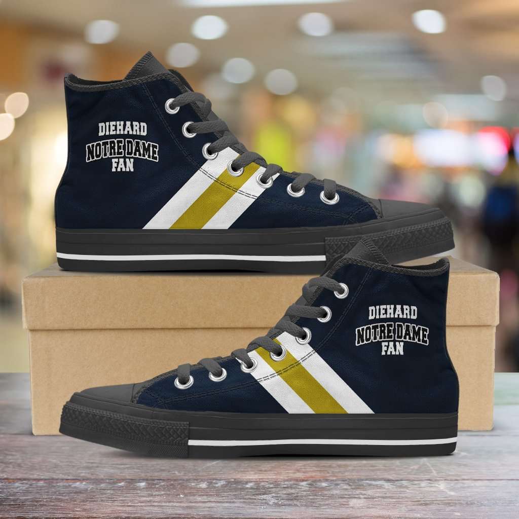 Designs by MyUtopia Shout Out:Diehard Notre Dame Fan Canvas High Top Shoes,Men's / Mens US 5 (EU38) / Black/Gold,High Top Sneakers