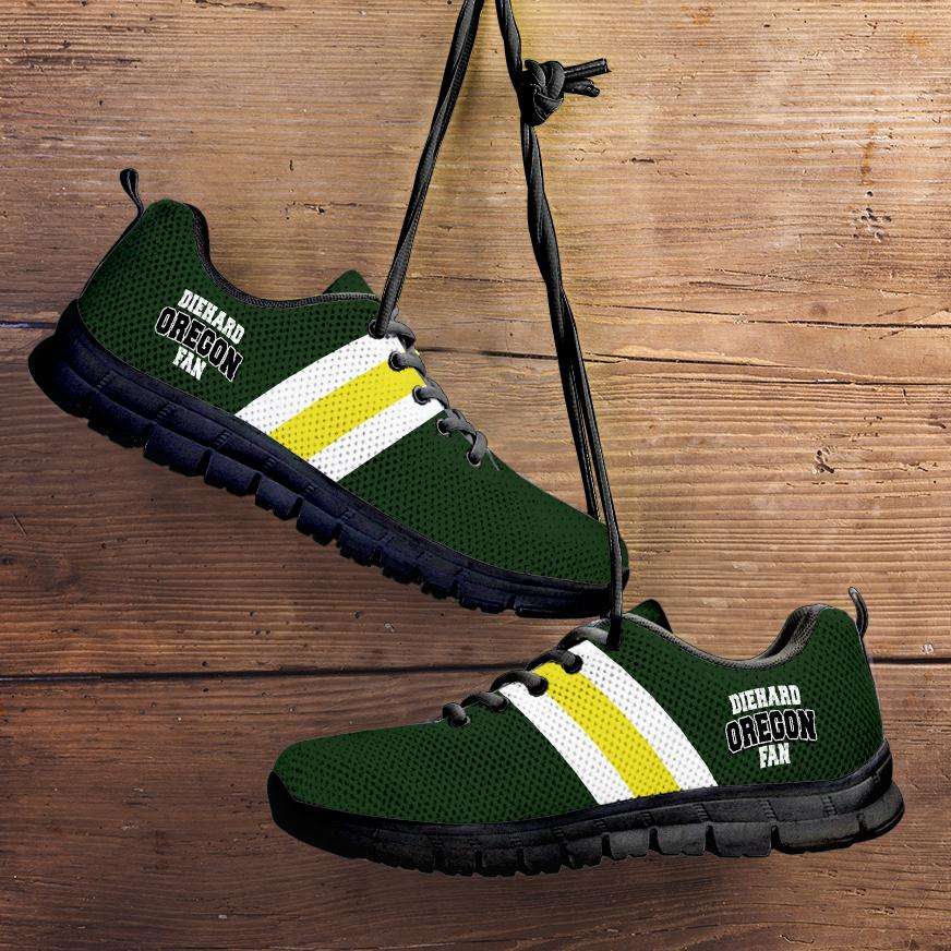 Designs by MyUtopia Shout Out:Diehard Oregon Fan Running Shoes,Kid's / 11 CHILD (EU28) / Green/Yellow,Running Shoes