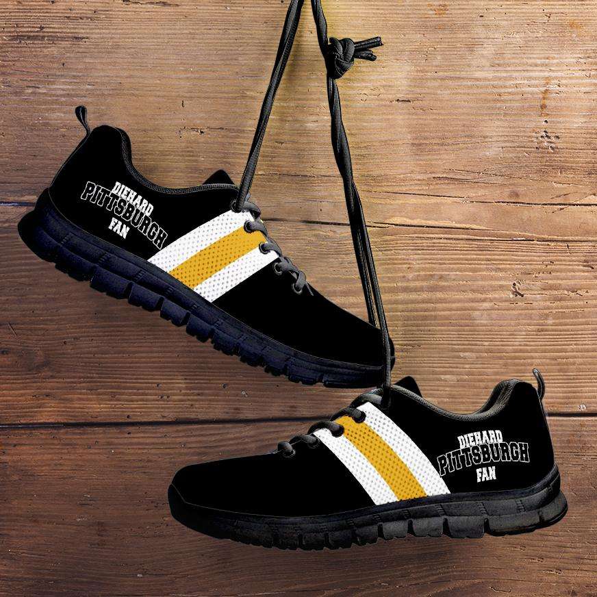 Designs by MyUtopia Shout Out:Diehard Pittsburgh Fan Running Shoes,Kid's / 11 CHILD (EU28) / Black,Running Shoes