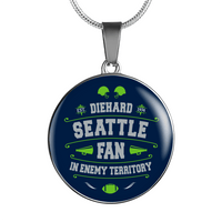 Load image into Gallery viewer, Designs by MyUtopia Shout Out:Diehard Seattle Fan In Enemy Territory Handcrafted Jewelry,Luxury Necklace w/ adjustable snake-chain / Blue,Necklace
