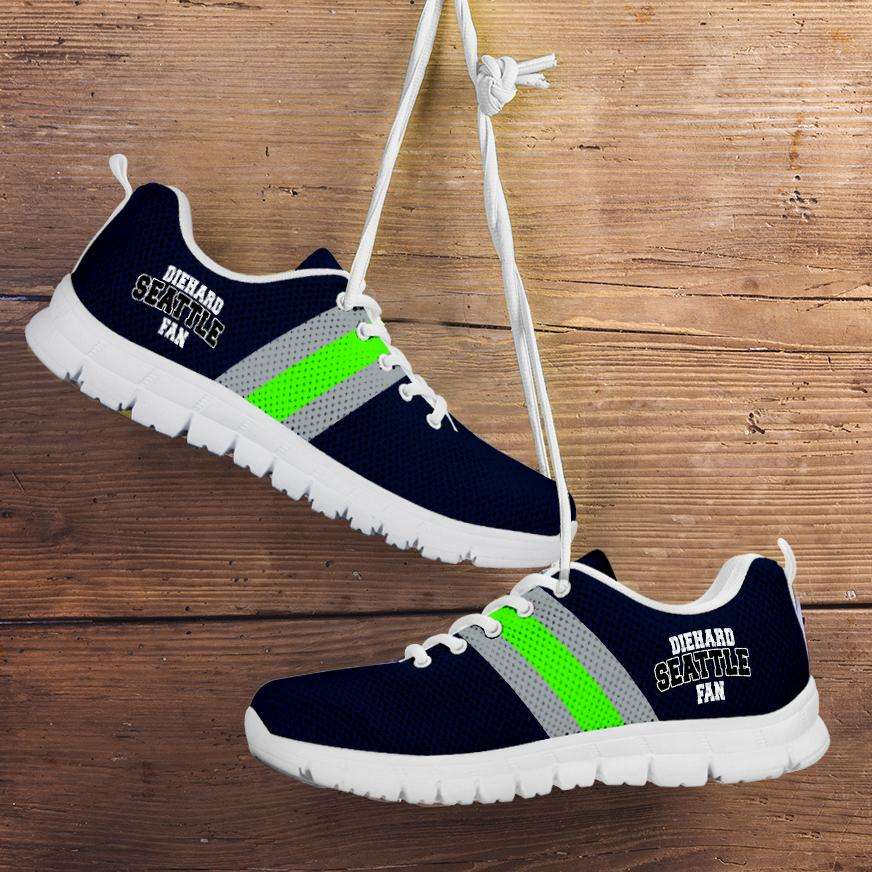 Designs by MyUtopia Shout Out:Diehard Seattle Fan Running Shoes,Kid's / 11 CHILD (EU28) / Black/Bright Green,Running Shoes