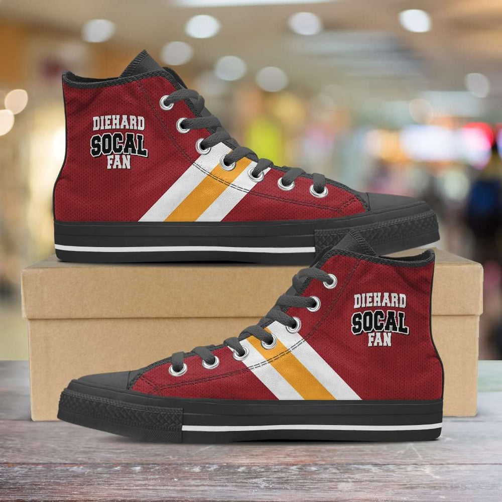 Designs by MyUtopia Shout Out:Diehard So Cal Fan Canvas High Top Shoes,Men's / Mens US 5 (EU38) / Red,High Top Sneakers