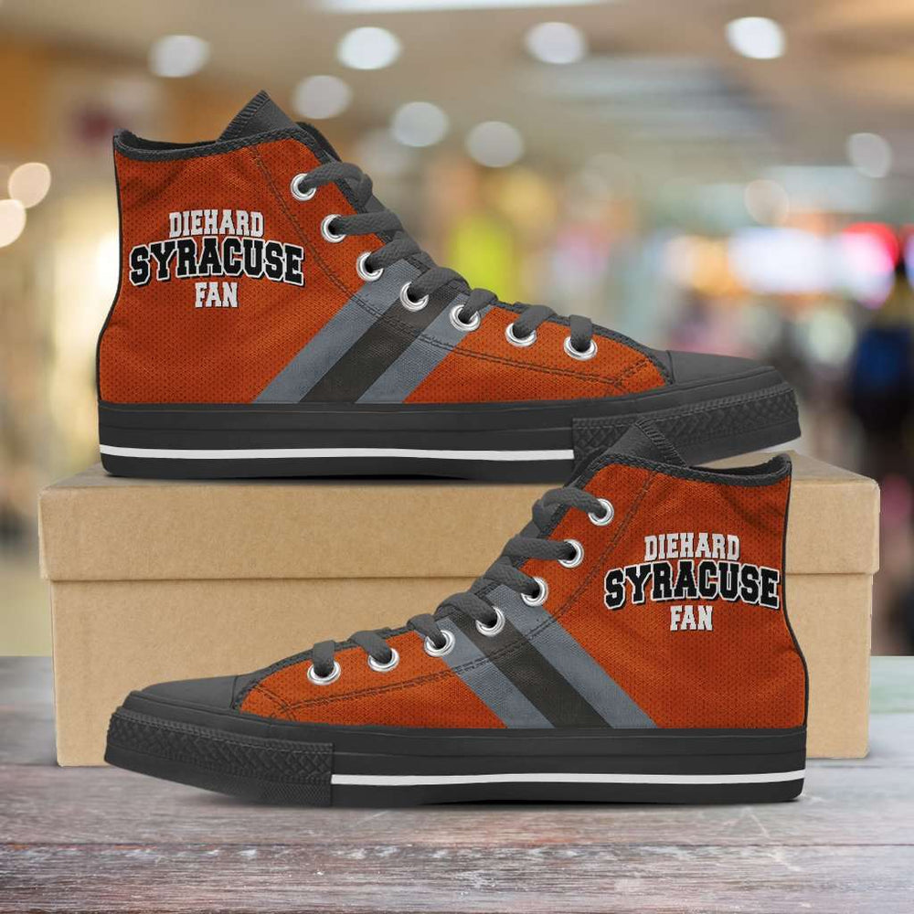 Designs by MyUtopia Shout Out:Diehard Syracuse Fan Canvas High Top Shoes,Men's / Mens US 5 (EU38) / Orange,High Top Sneakers