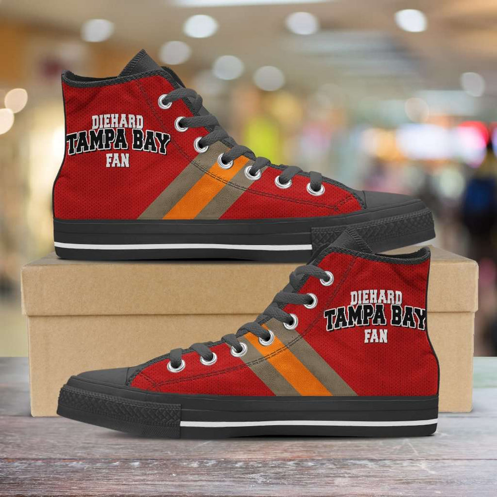Designs by MyUtopia Shout Out:Diehard Tampa Bay Fan Canvas High Top Shoes,Men's / Mens US 5 (EU38) / Red,High Top Sneakers