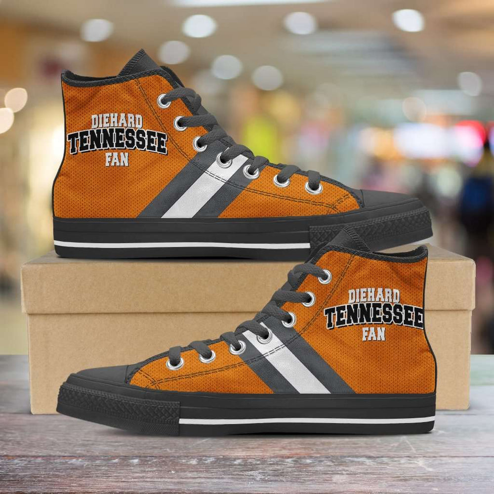 Designs by MyUtopia Shout Out:Diehard Tennessee Volunteers Fan Canvas High Top Shoes,Men's / Mens US 5 (EU38) / Orange,High Top Sneakers