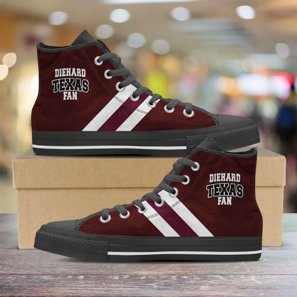 Designs by MyUtopia Shout Out:Diehard Texas Aggies Fan Canvas High Top Shoes,Men's / Mens US 5 (EU38) / Maroon,High Top Sneakers