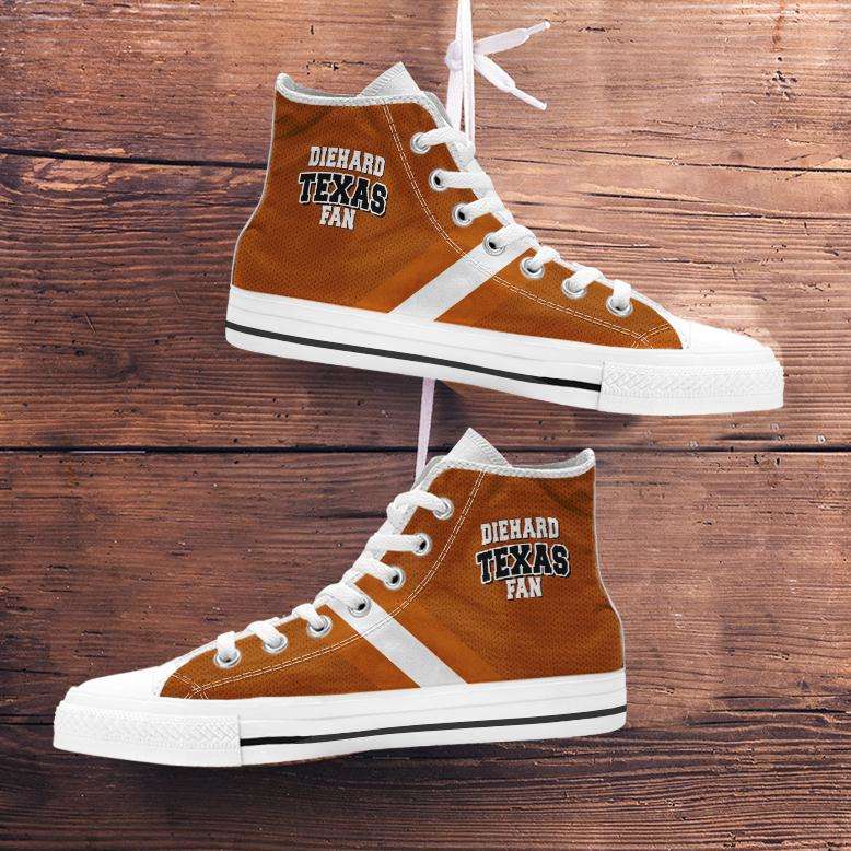 Designs by MyUtopia Shout Out:Diehard Texas Fan Canvas High Top Shoes,Men's / Mens US 5 (EU38) / Orange,High Top Sneakers