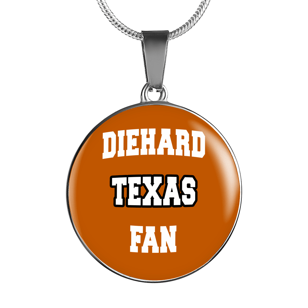 Designs by MyUtopia Shout Out:Diehard Texas Fan Handcrafted Jewelry - UTEXCF,Luxury Necklace w/ adjustable snake-chain / Orange,Necklace