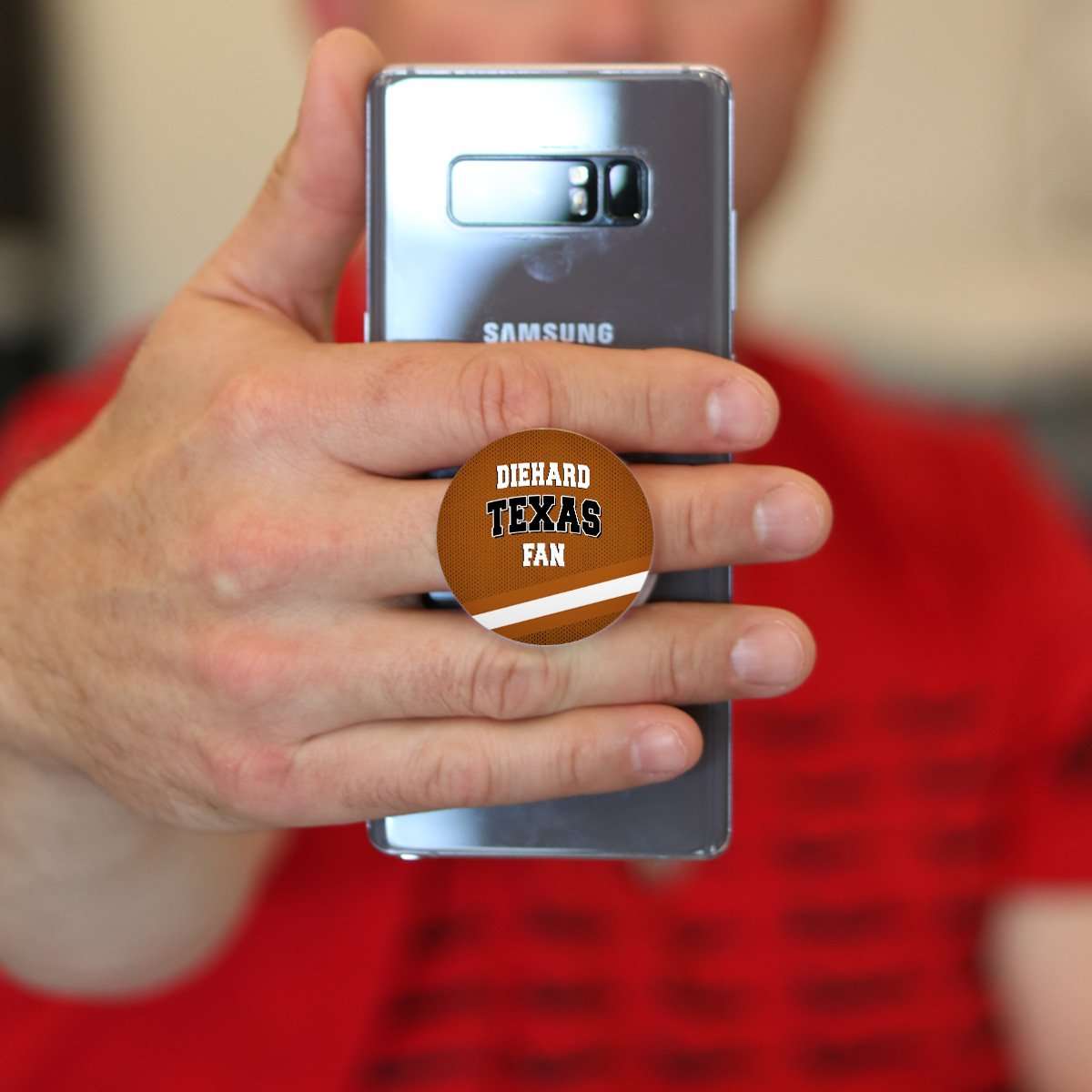 Designs by MyUtopia Shout Out:Diehard Texas Fan Hinged Pop-out Phone Grip and stand for Smartphones and Tablets - Orange