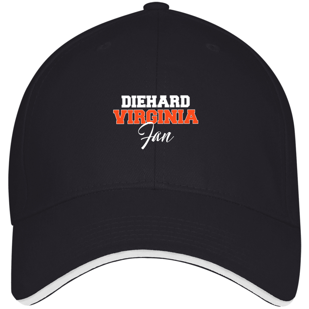 Designs by MyUtopia Shout Out:Diehard Virginia Fan Embroidered Bayside USA Made Structured Twill Cap With Sandwich Visor,Navy/White / One Size,Hats