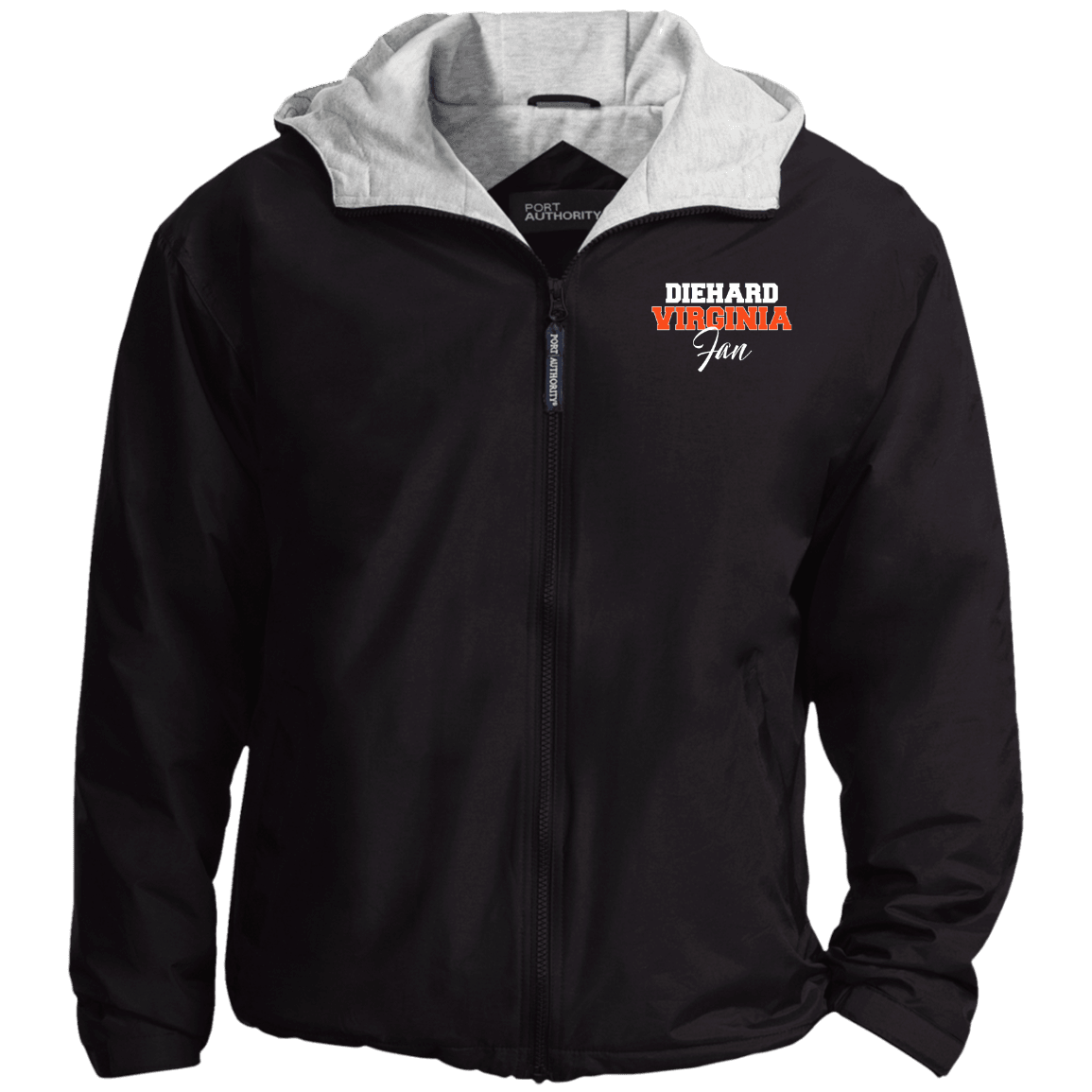 Designs by MyUtopia Shout Out:Diehard Virginia Fan Embroidered Port Authority Team Jacket,Black/Light Oxford / X-Small,Jackets