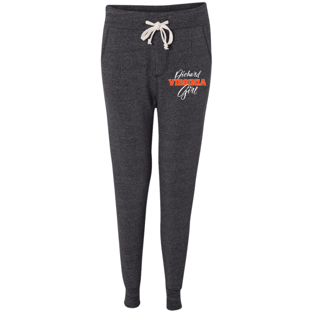 Designs by MyUtopia Shout Out:Diehard Virginia Girl Embroidered Alternative Ladies' Fleece Jogger - Charcoal Black,Black / S,Pants