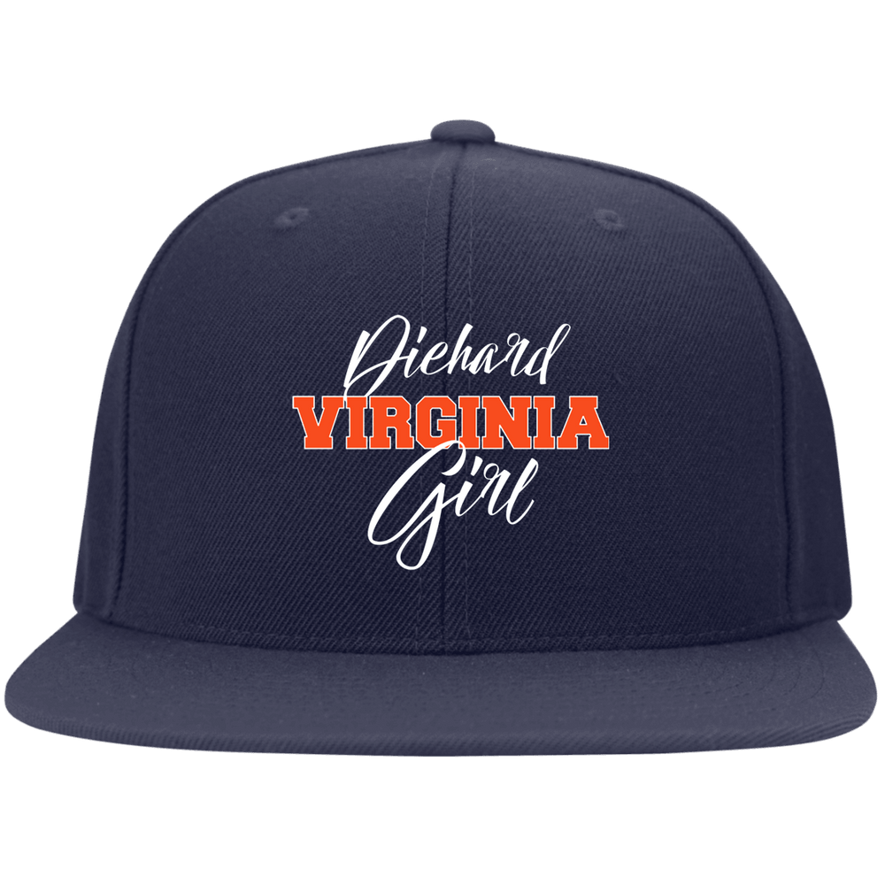 Designs by MyUtopia Shout Out:Diehard Virginia Girl Embroidered Flat Bill Twill Flex-fit Cap - Navy Blue,Navy / S/M,Hats