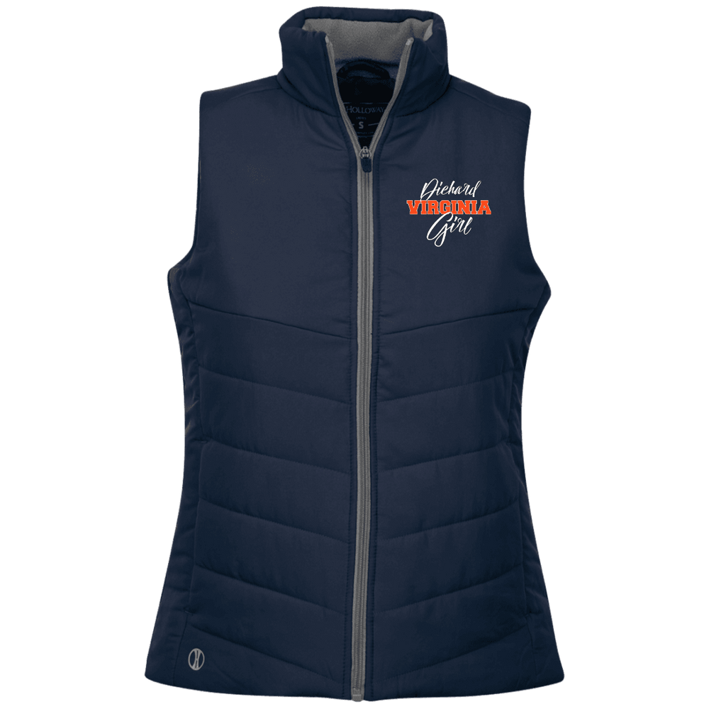 Designs by MyUtopia Shout Out:Diehard Virginia Girl Embroidered Holloway Ladies' Quilted Vest - Navy Blue,Navy / X-Small,Jackets