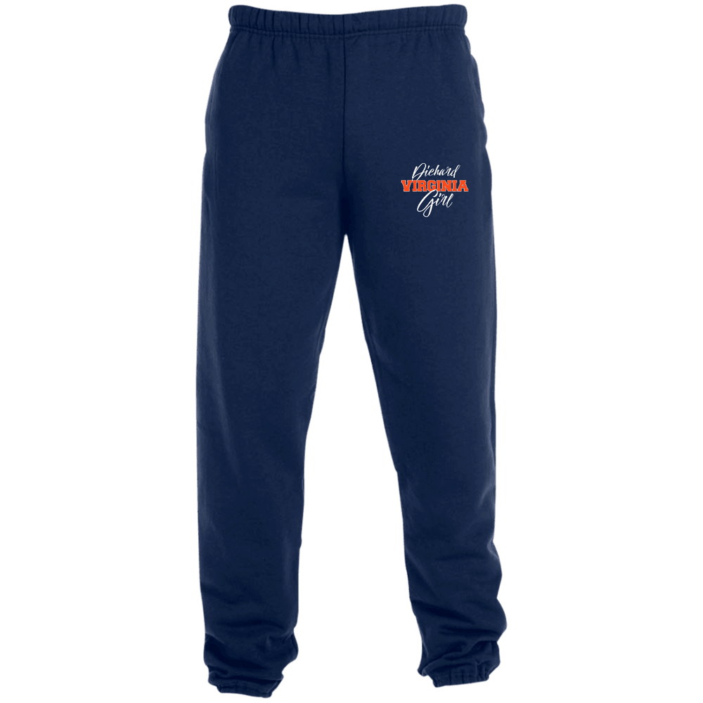 Designs by MyUtopia Shout Out:Diehard Virginia Girl Embroidered Jerzees Unisex Sweatpants with Pockets - Navy Blue,True Navy / S,Pants