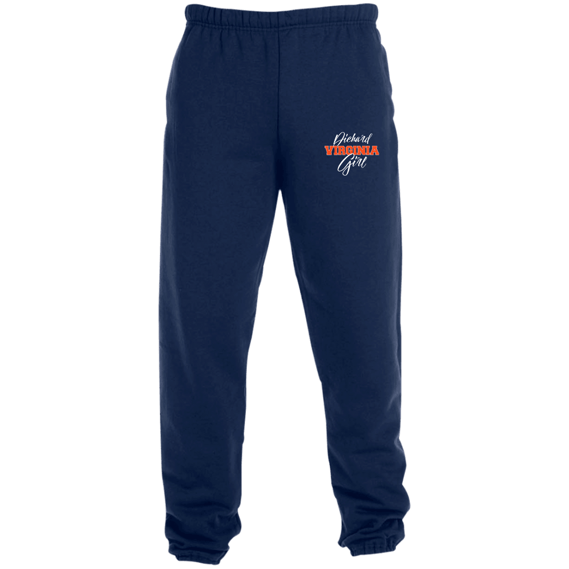 Designs by MyUtopia Shout Out:Diehard Virginia Girl Embroidered Jerzees Unisex Sweatpants with Pockets - Navy Blue,True Navy / S,Pants