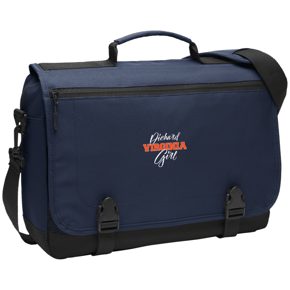 Designs by MyUtopia Shout Out:Diehard Virginia Girl Embroidered Port Authority Messenger Briefcase - Navy Blue,Navy / One Size,Bags