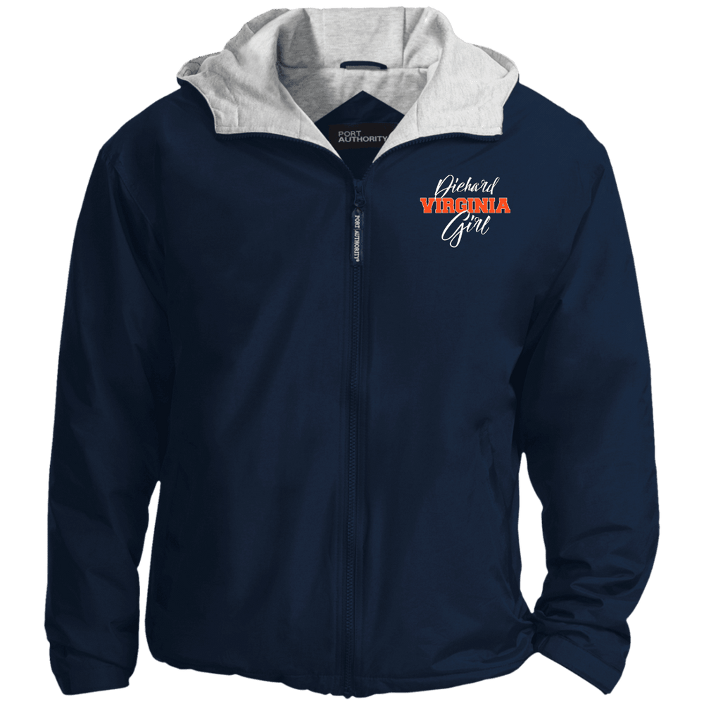 Designs by MyUtopia Shout Out:Diehard Virginia Girl Embroidered Port Authority Team Jacket - Navy Blue,Bright Navy/Light Oxford / X-Small,Jackets