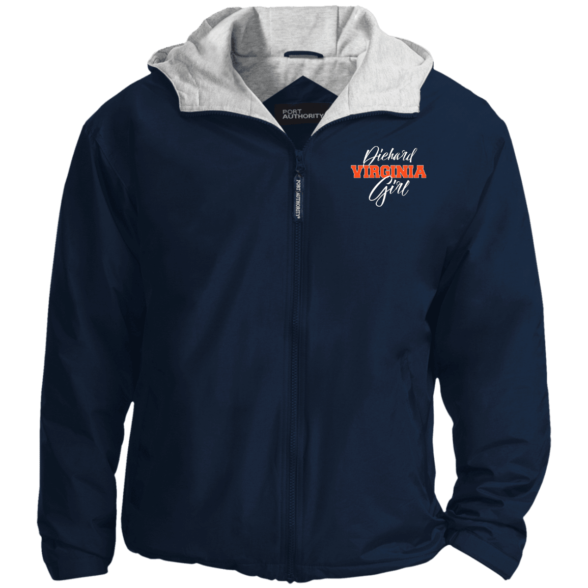 Designs by MyUtopia Shout Out:Diehard Virginia Girl Embroidered Port Authority Team Jacket - Navy Blue,Bright Navy/Light Oxford / X-Small,Jackets