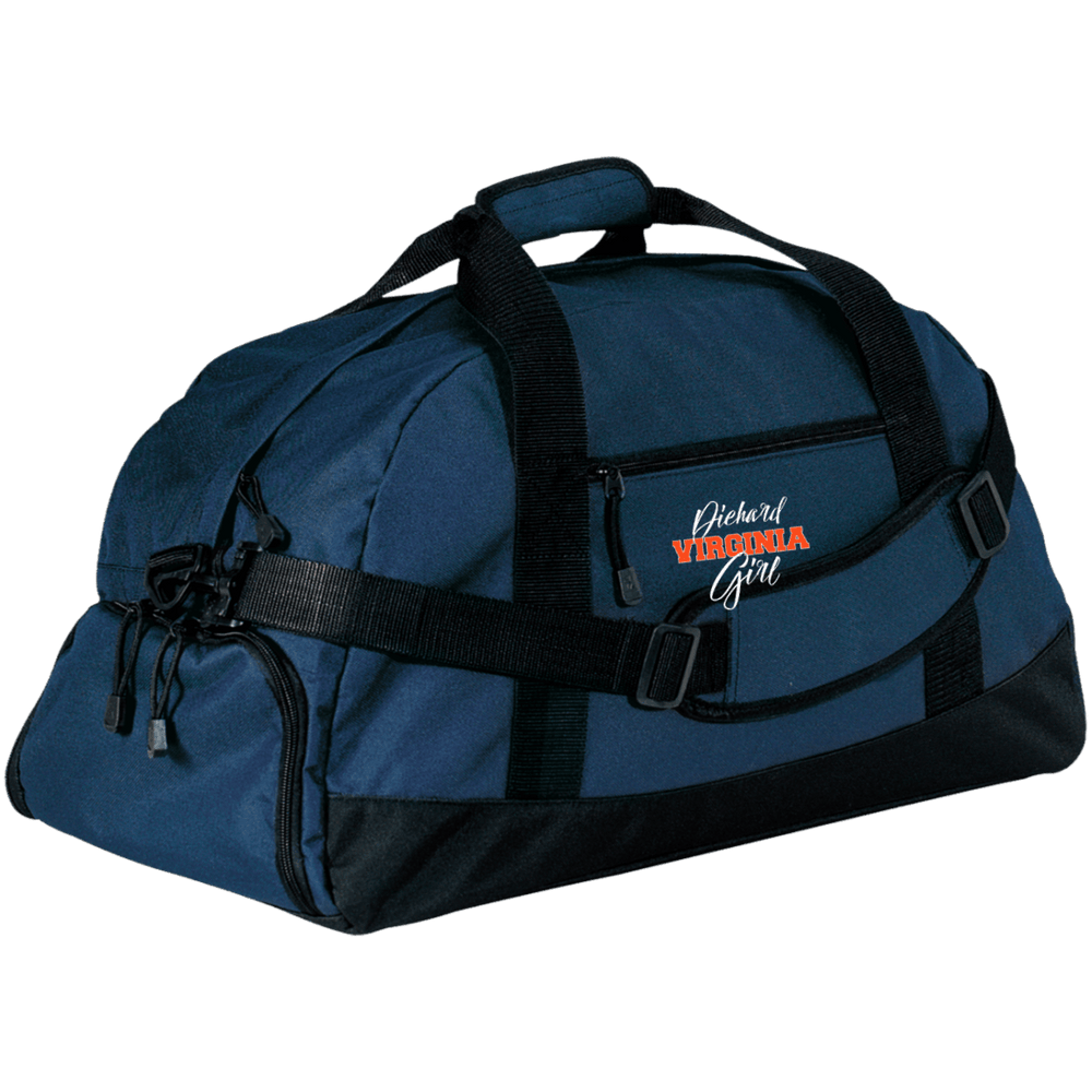 Designs by MyUtopia Shout Out:Diehard Virginia Girl Embroidered Port & Co. Basic Large-Sized Duffel Bag Gym Bag - Navy Blue,Navy / One Size,Duffel Bag