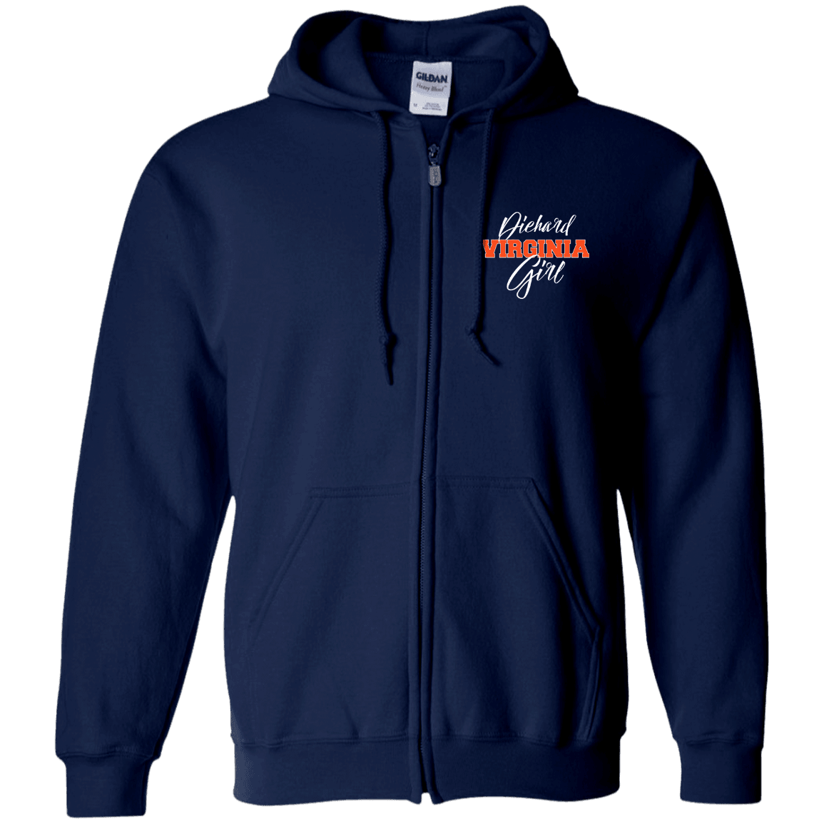 Designs by MyUtopia Shout Out:Diehard Virginia Girl Embroidered Zip Up Hooded Sweatshirt - Navy Blue,Navy / S,Zip Hoodie