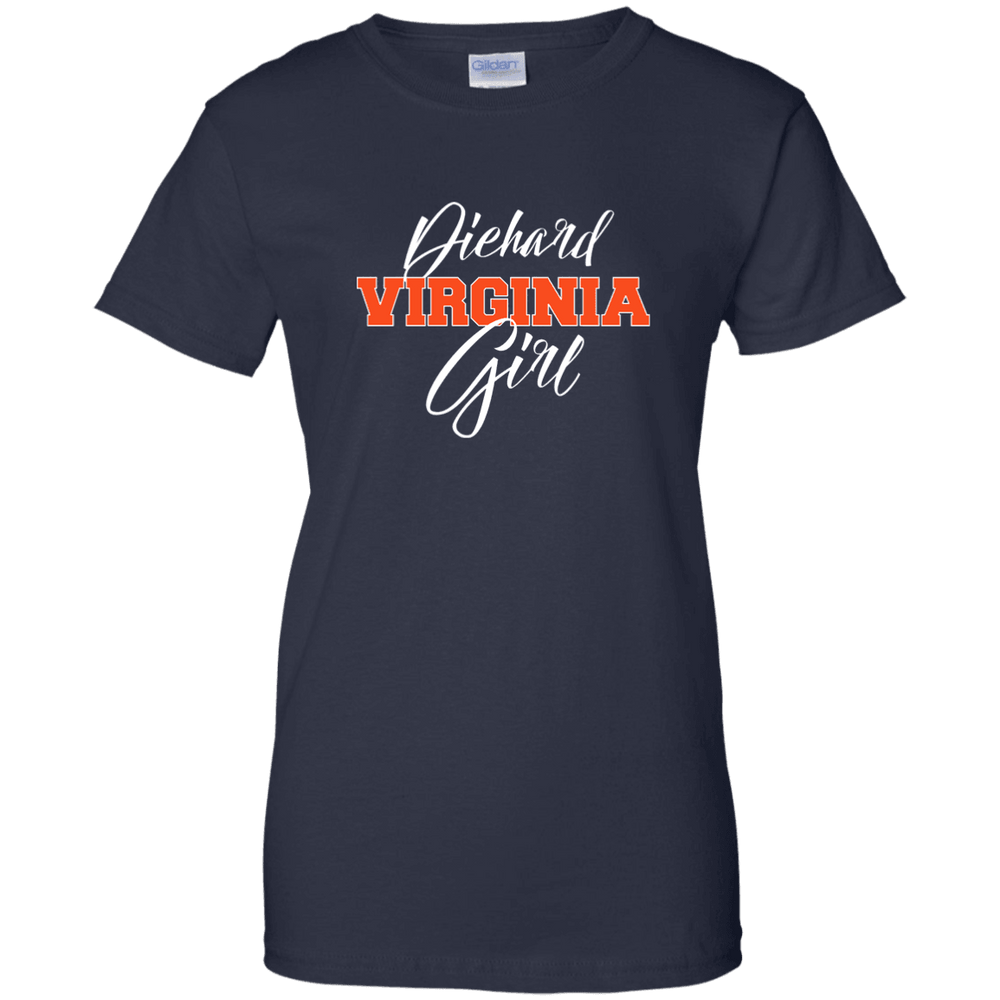Designs by MyUtopia Shout Out:Diehard Virginia Girl Ladies' 100% Cotton T-Shirt - Navy Blue,X-Small / Navy,Ladies T-Shirts