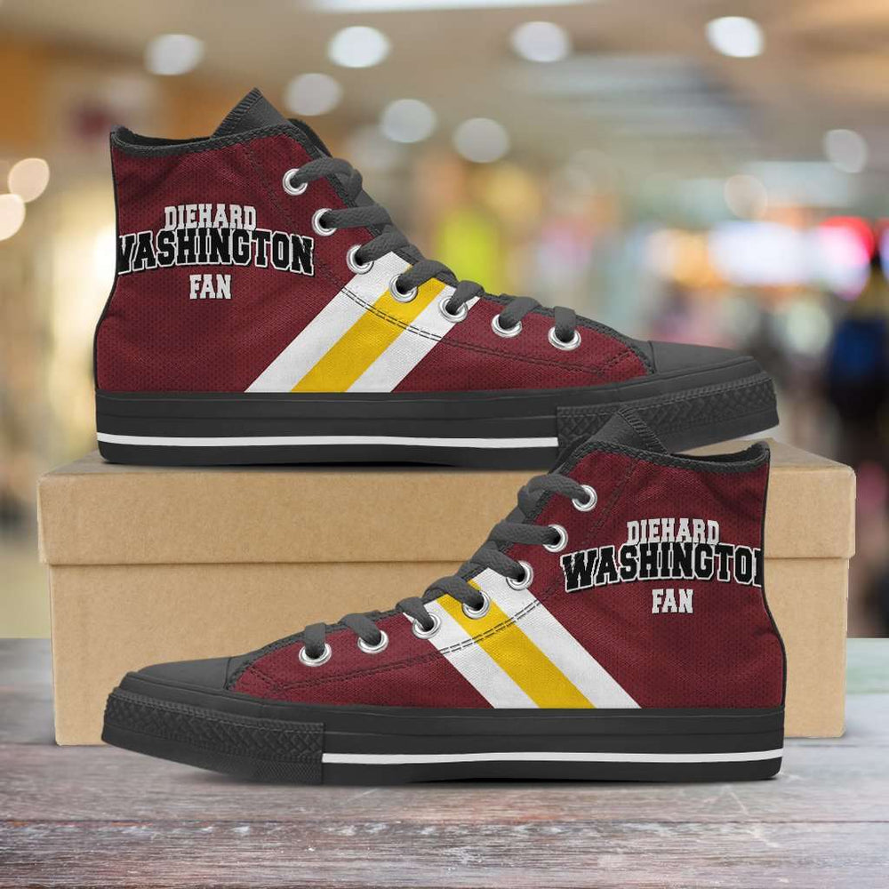 Designs by MyUtopia Shout Out:Diehard Washington Redskins Fan Canvas High Top Shoes,Men's / Mens US 5 (EU38) / Red,High Top Sneakers