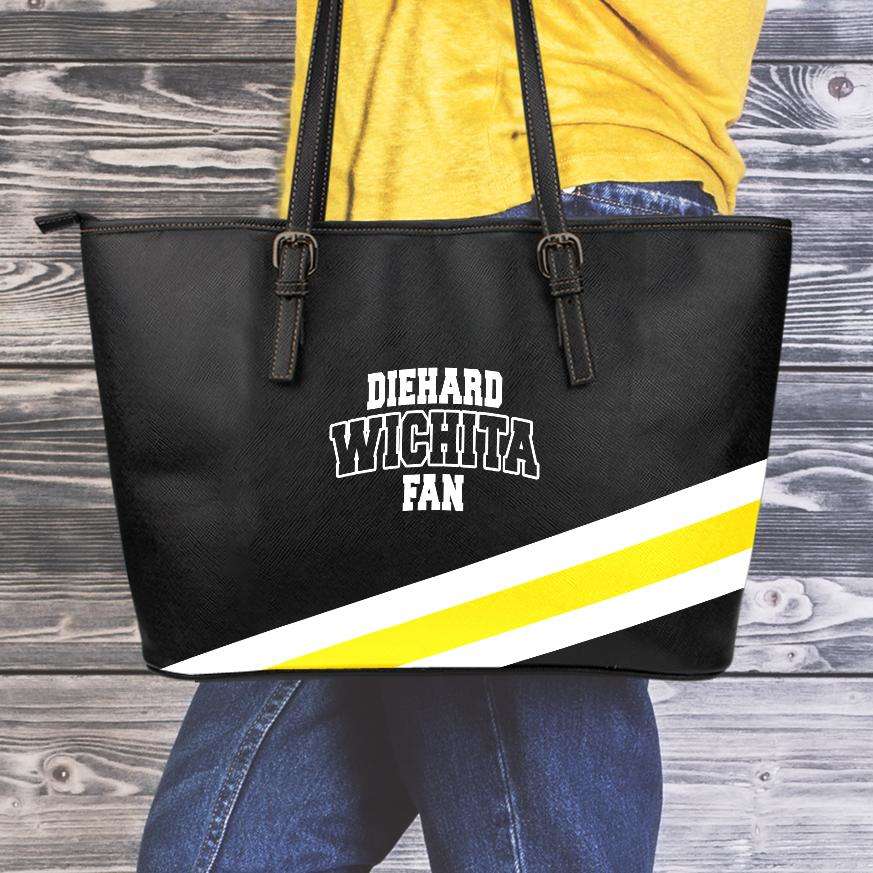 Designs by MyUtopia Shout Out:Diehard Wichita Fan Faux Leather Totebag Purse,Medium (10 x 16 x 5) / Black/Yellow,tote bag purse