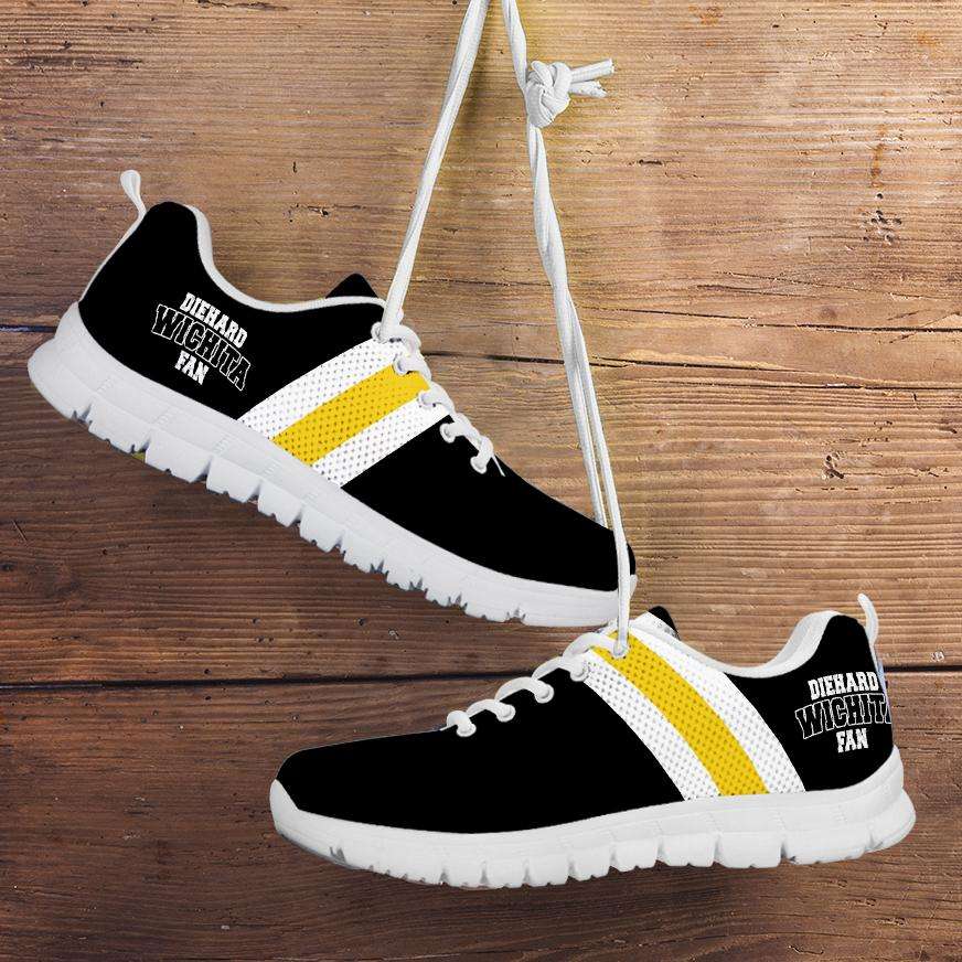 Designs by MyUtopia Shout Out:Diehard Wichita Fan Running Shoes,Kid's / 11 CHILD (EU28) / Black/Yellow,Running Shoes