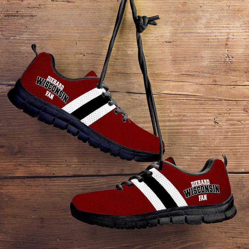 Designs by MyUtopia Shout Out:Diehard Wisconsin Fan Running Shoes,Kid's / 11 CHILD (EU28) / Cardinal Red,Running Shoes