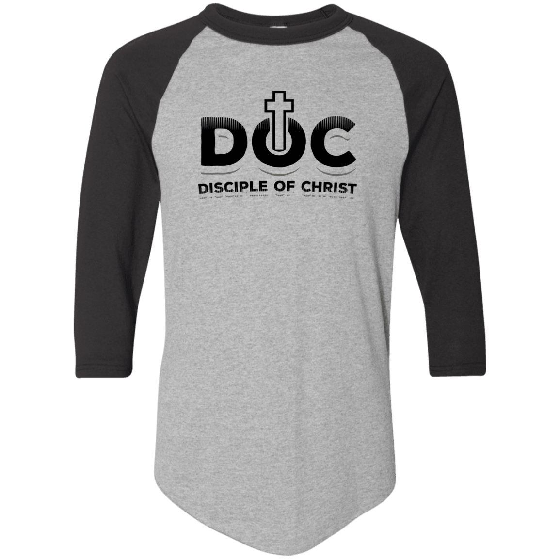 Designs by MyUtopia Shout Out:Disciple of Christ 3/4 Length Sleeve Color block Raglan Jersey T-Shirt,Athletic Heather/Black / S,Long Sleeve T-Shirts