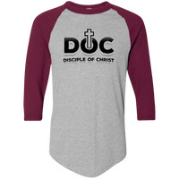 Load image into Gallery viewer, Designs by MyUtopia Shout Out:Disciple of Christ 3/4 Length Sleeve Color block Raglan Jersey T-Shirt,Athletic Heather/Maroon / S,Long Sleeve T-Shirts
