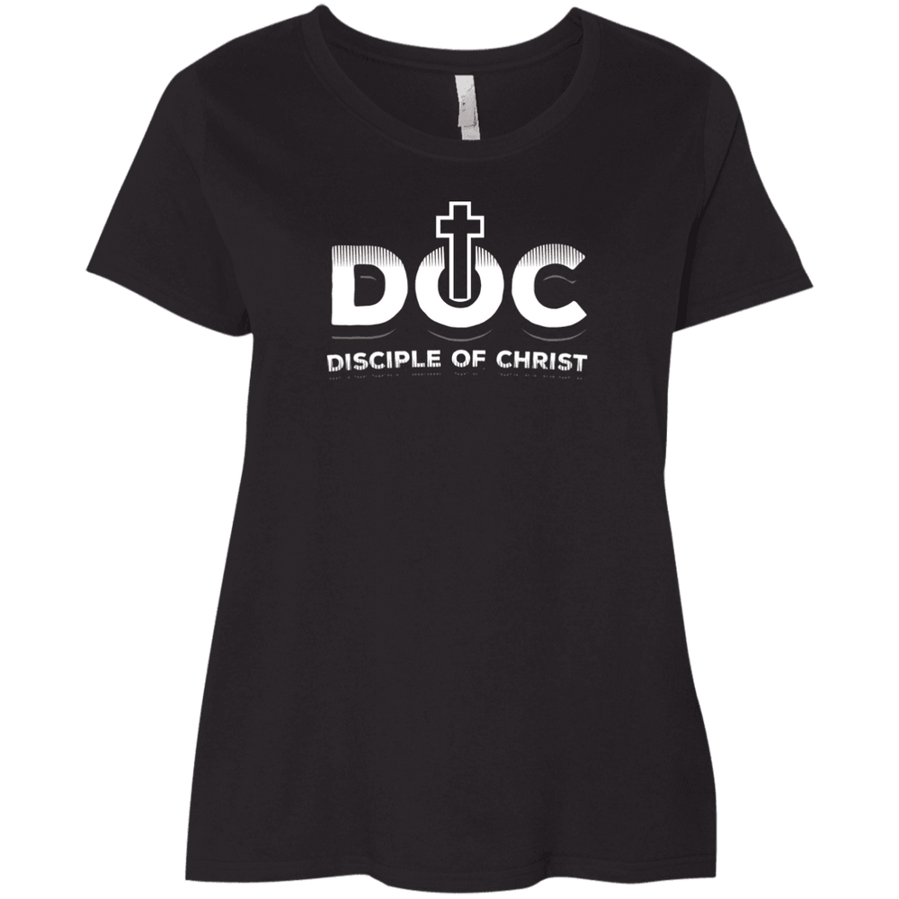 Designs by MyUtopia Shout Out:Disciple of Christ Cross Ladies' Curvy Crew Neck T-Shirt,Plus 1X / Black,Ladies T-Shirts
