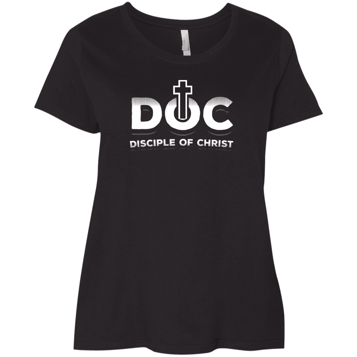 Designs by MyUtopia Shout Out:Disciple of Christ Cross Ladies' Curvy Crew Neck T-Shirt,Plus 1X / Black,Ladies T-Shirts