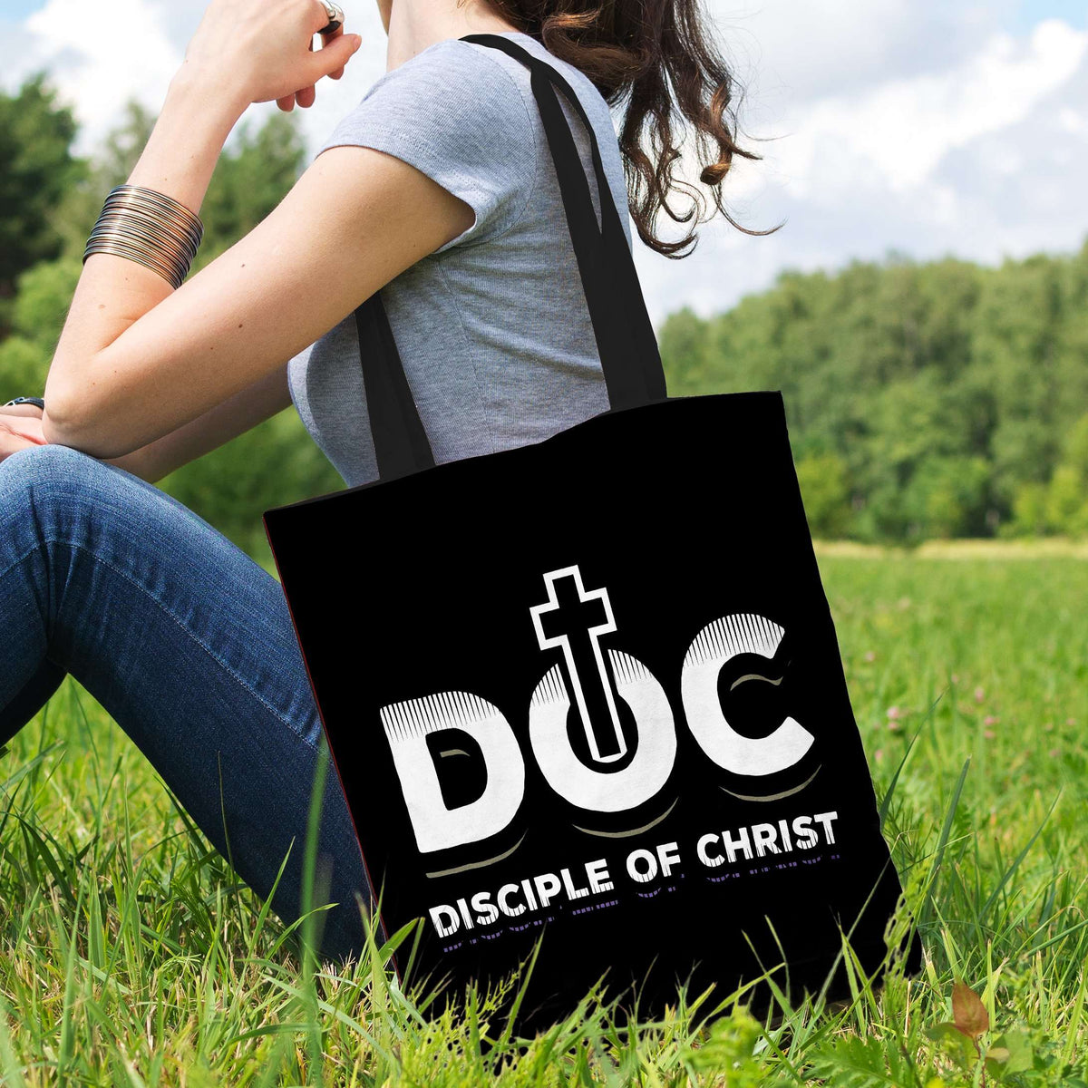 Designs by MyUtopia Shout Out:Disciple of Christ Fabric Totebag Reusable Shopping Tote