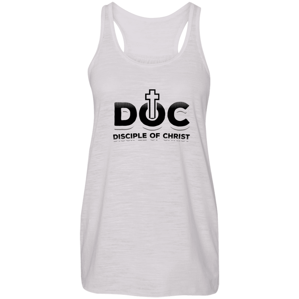 Designs by MyUtopia Shout Out:Disciple of Christ Ladies Flowy Racer-back Tank Top,Vintage White / X-Small,Tank Tops
