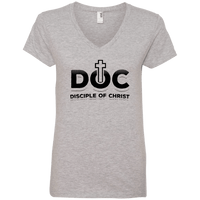 Load image into Gallery viewer, Designs by MyUtopia Shout Out:Disciple of Christ Ladies&#39; VNeck T-Shirt,Heather Grey / S,Ladies T-Shirts
