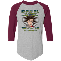 Load image into Gallery viewer, Designs by MyUtopia Shout Out:Doctor Who Quote I&#39;m Making Perfect Sense 3/4 Length Sleeve Color block Raglan Jersey T-Shirt,Athletic Heather/Maroon / S,Long Sleeve T-Shirts
