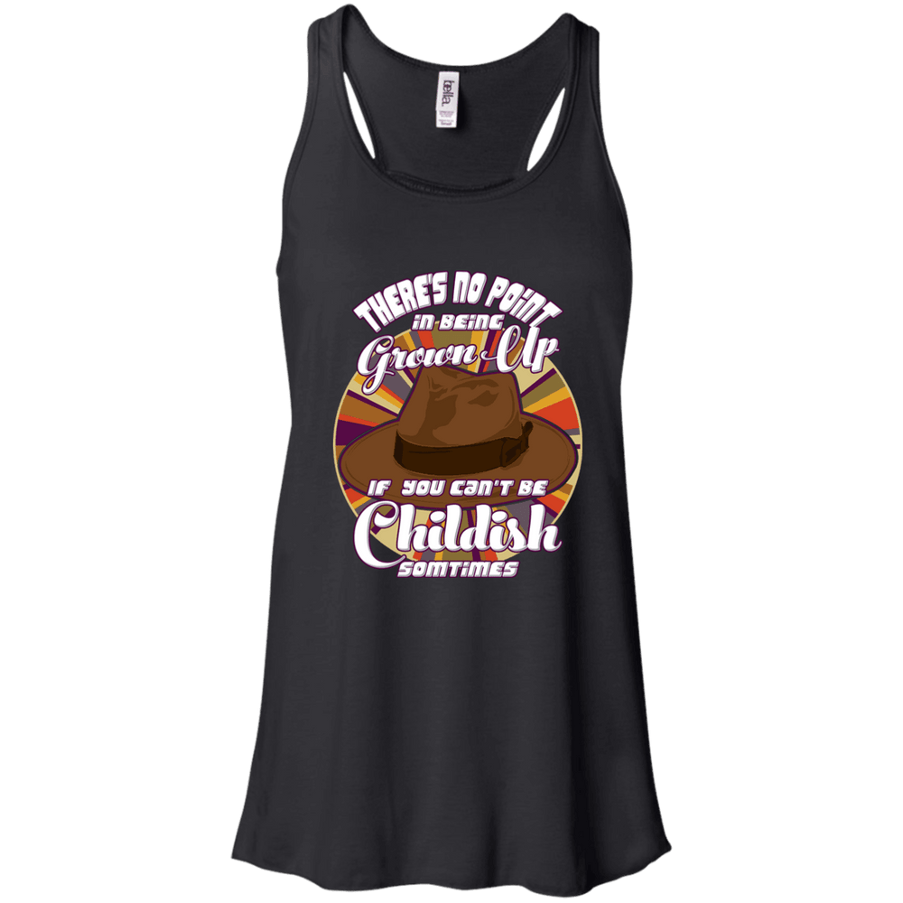 Designs by MyUtopia Shout Out:Doctor Who Quote No Point Being A Grown Up If You Can't Be Childish Ladies Flowy Racerback Tank,Black / X-Small,Tank Tops